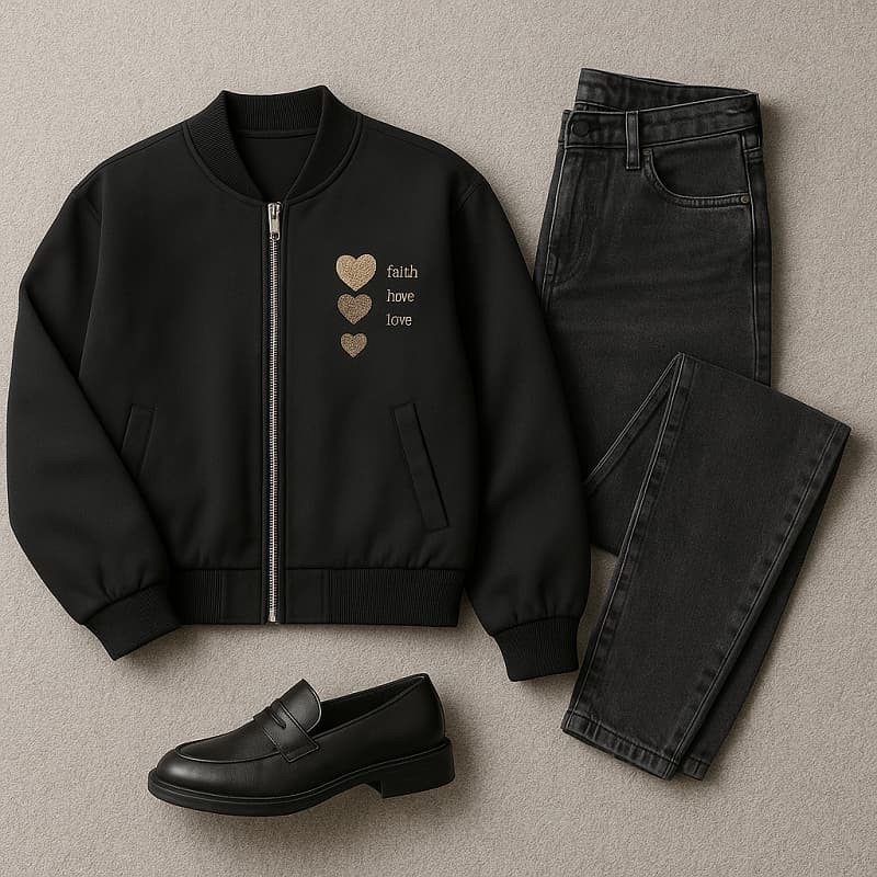 بامبر زنانه گلدوزی 3 قلب - مشکی