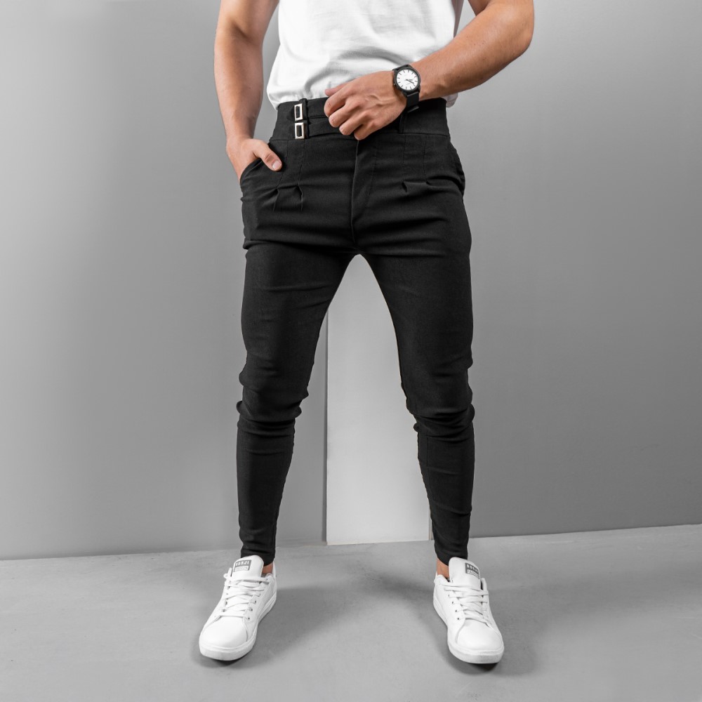 شلوار مشکی دو سگک مردانه مدل Migel